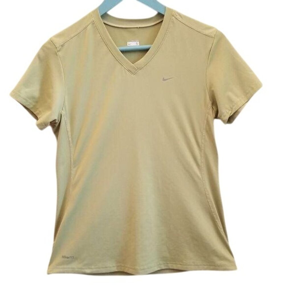 NikeFit Dry Womens V-Neck Athletic T-Shirt Green size small gym yoga workout